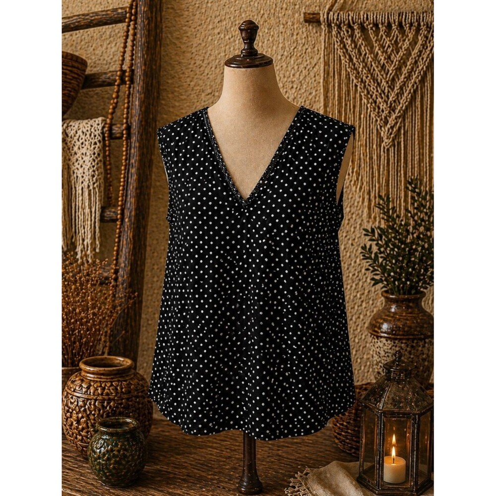 DR2‎ Daniel Rainn Anthropologie Polka Dot Black White Blouse Size Large